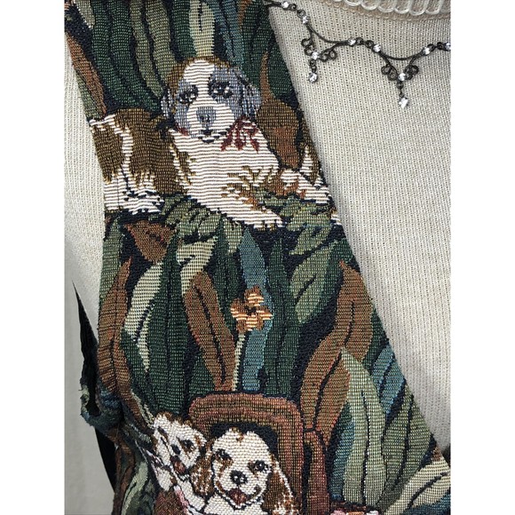 CABIN CREEK Vest Tapestry Puppy Dog Equestrian Hunting Size Med Petite Women's - Picture 3 of 15